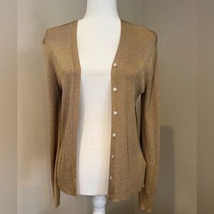 RALPH LAUREN RIBBED GOLD CARDIGAN / LONG SLEEVE / SIZE: LARGE